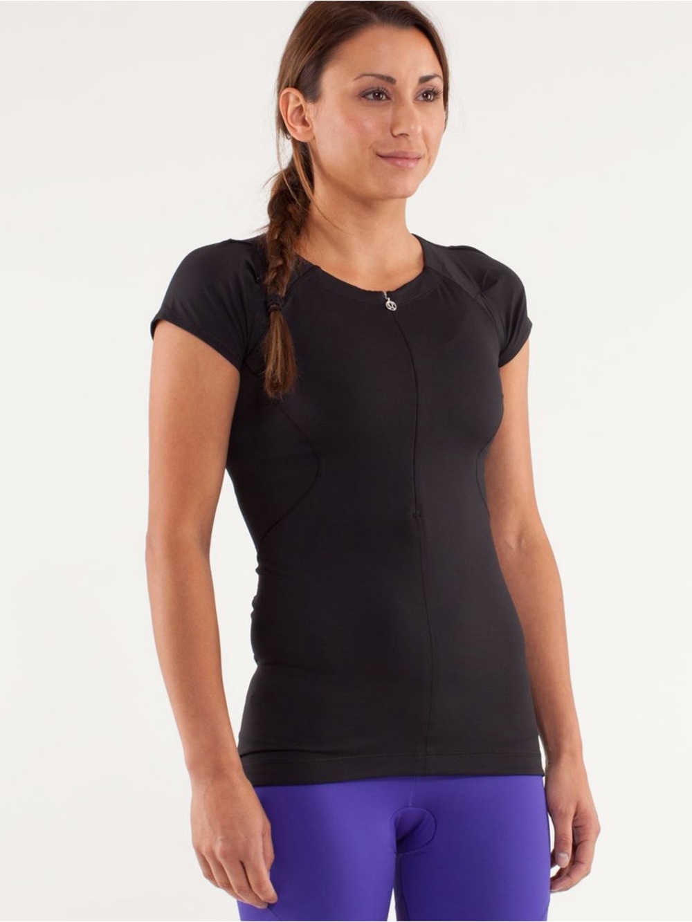 lululemon athletica Black Short-Sleeve Zip Athletic Top